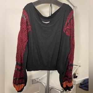 Free People oversized sweater with embroidered sleeves